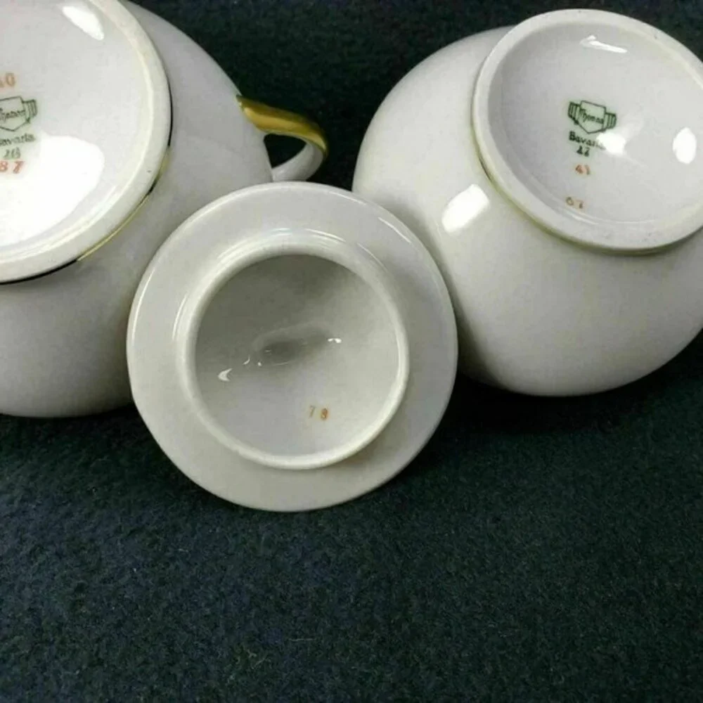 Thomas‎ Bavaria Golden Pheasant Creamer and Sugar Gold Trim Bird Floral Antique